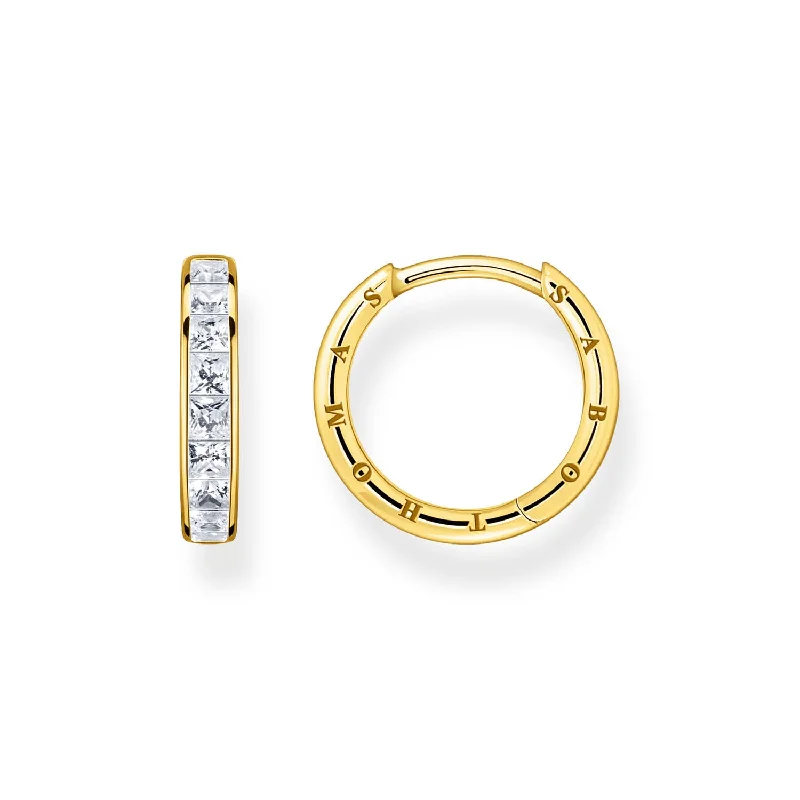 Stone stack rings-Thomas Sabo Heritage Gold Plated Sterling Silver Baguette CZ Hoop Earring