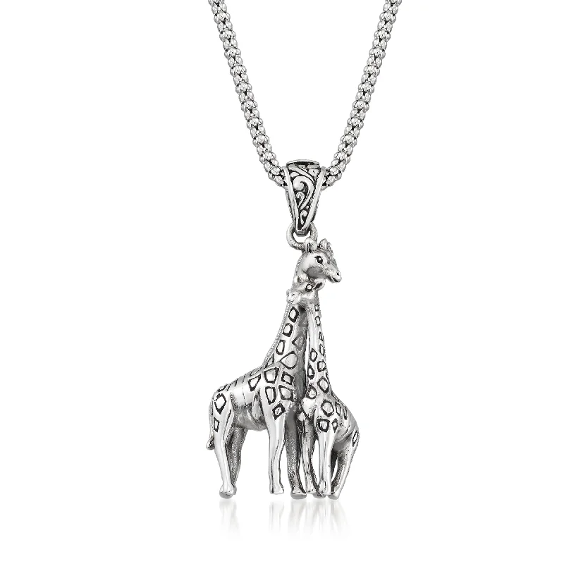 Trust charm necklaces-Ross-Simons Sterling Silver Bali-Style Giraffe Family Pendant Necklace