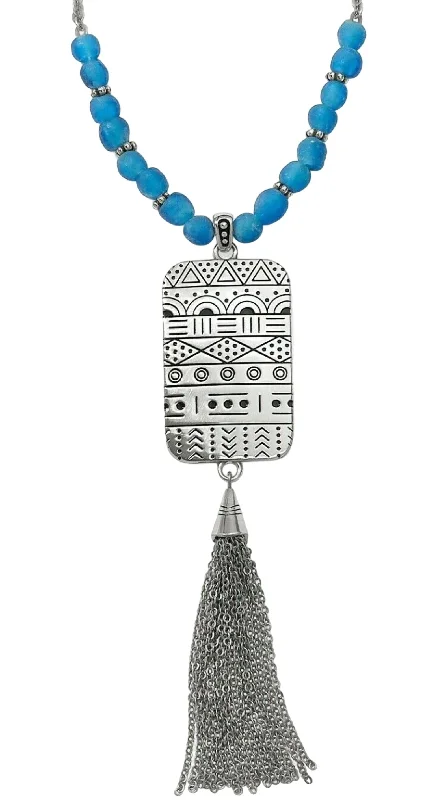 Owl charm necklaces-Women's Africa Stories Etched Beaded Necklace In Blue