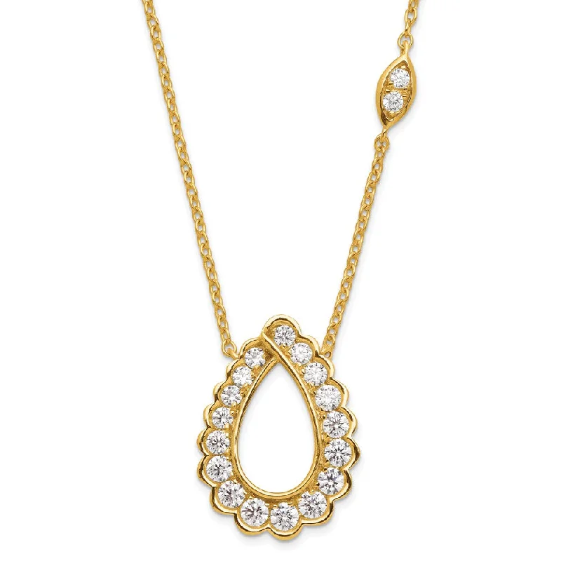 Stone strand necklaces-14K Yellow Gold 3/4 Ct Lab Grown Diamond Teardrop Pendant Necklace 18" Clarity VS, Color G-H