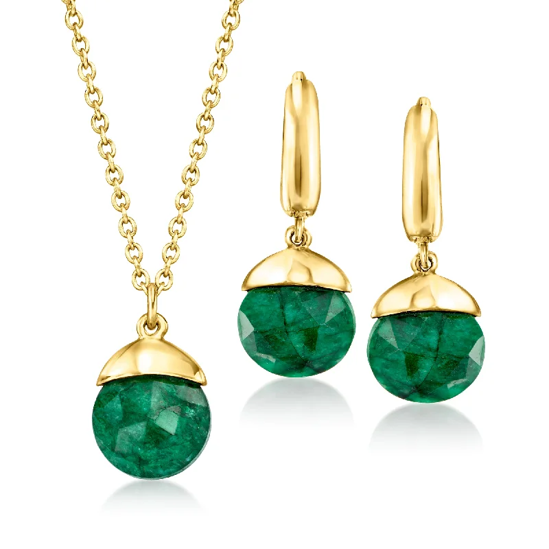 Oak wood necklaces-Ross-Simons Emerald Jewelry Set: Drop Earrings and Necklace in 18kt Gold Over Sterling