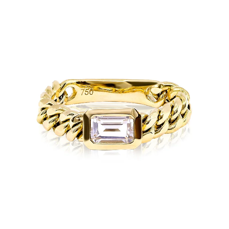 Strand cord rings-18K YELLOW GOLD EMERALD-CUT WHITE TOPAZ CHAIN RING