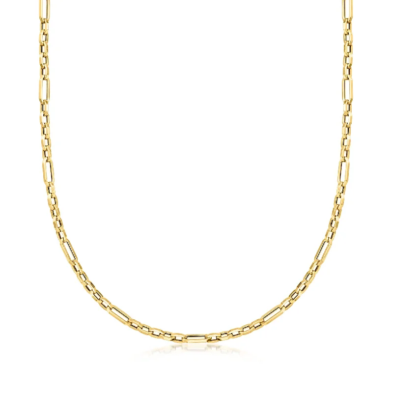 Grass weave necklaces-Ross-Simons Italian 14kt Yellow Gold Alternating Cable and Paper Clip Link Necklace