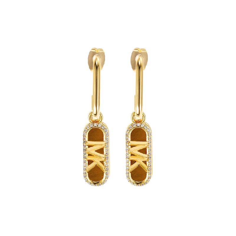 Garnet gem rings-Michael Kors 14ct Yellow Gold Plated Brass Tiger's Eye Empire Charm Drop Earring