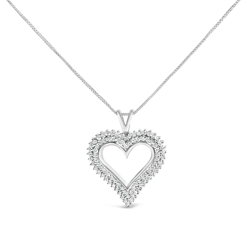 Shiny druzy necklaces-.925 Sterling Silver 1.00 Cttw Lab-Grown Diamond Open Heart Pendant Necklace