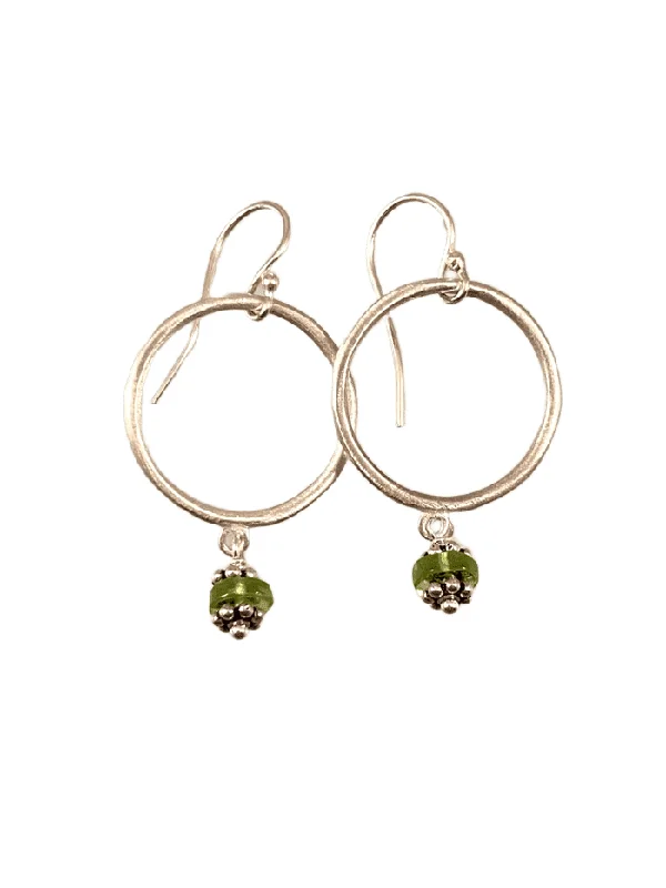 Round stud earrings-Sterling Circle and Peridot Drop Earrings