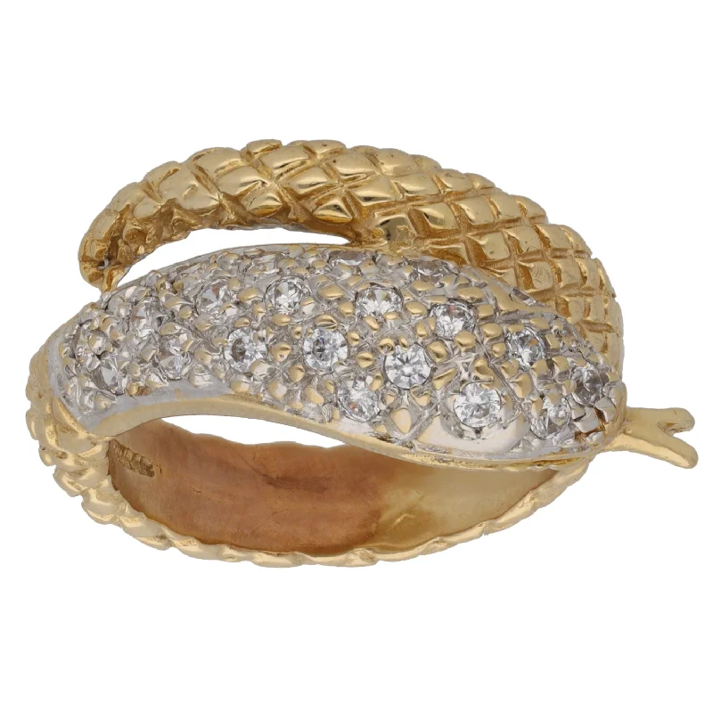 Rustic deco rings-9ct Gold Cubic Zirconia Snake Ring Size X