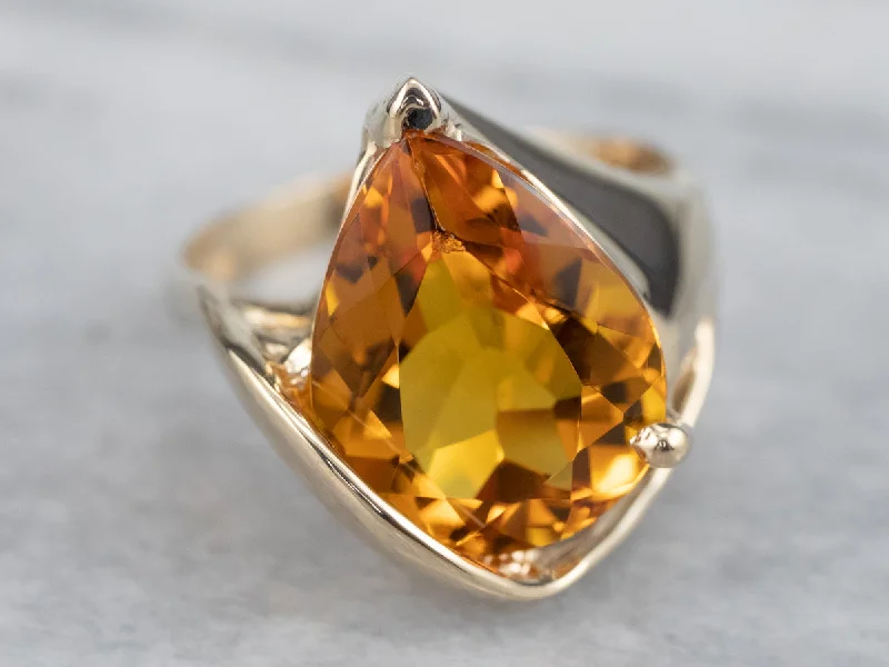 Sharp crystal rings-Modernist Citrine Cocktail Ring