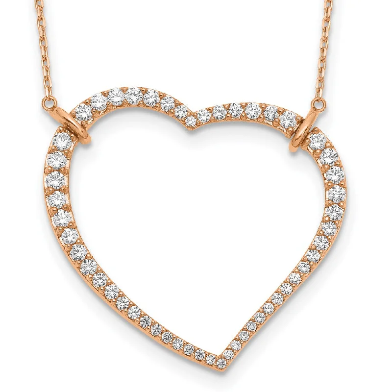 Thin choker necklaces-14K Gold 1 3/4 Ct Lab Grown Diamond Open Heart Necklace 18" Clarity VS, Color D-E