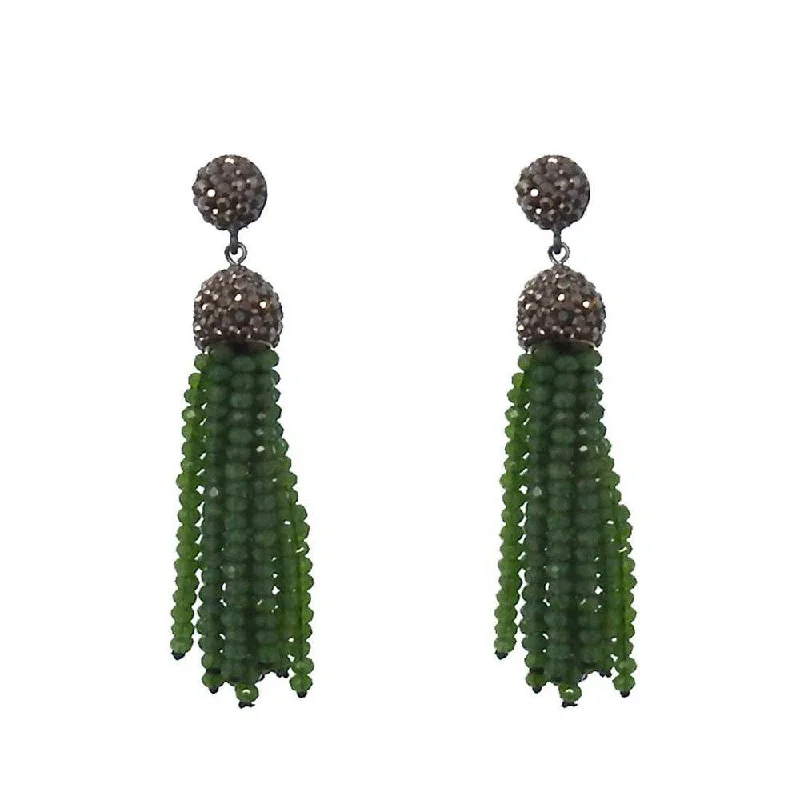 Layered drop earrings-Crystal Tassel Earrings