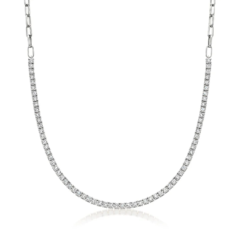 Fine diamond necklaces-Ross-Simons Diamond Tennis Paper Clip Link Necklace in Sterling Silver