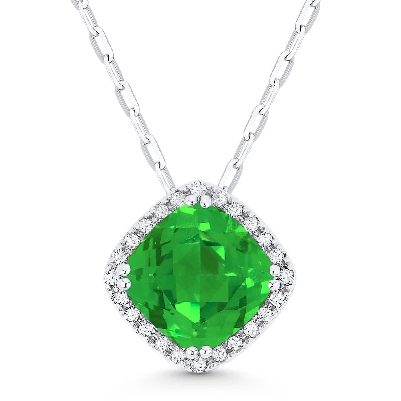 Tilted bar necklaces-1.29Ct Created Emerald 16"pendant Necklace In 14K White Gold