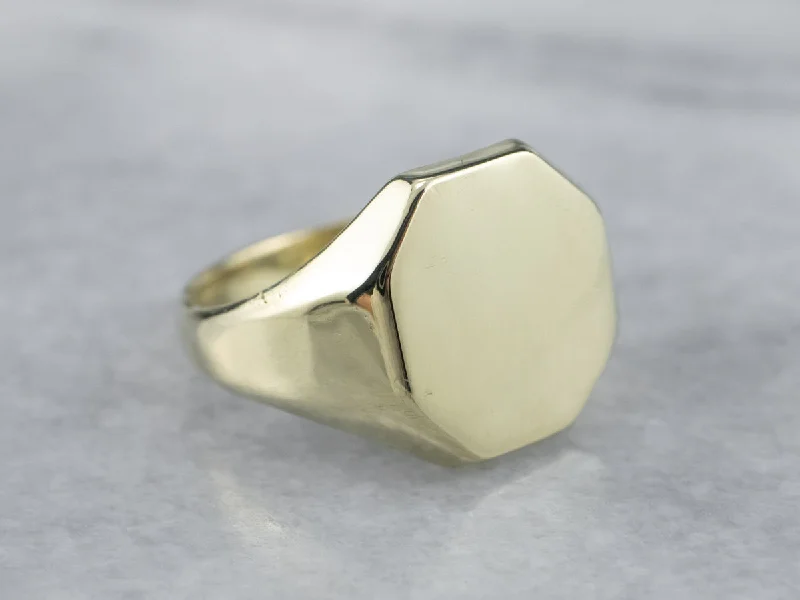 White quartz rings-Green Gold Vintage Octagon Signet Ring