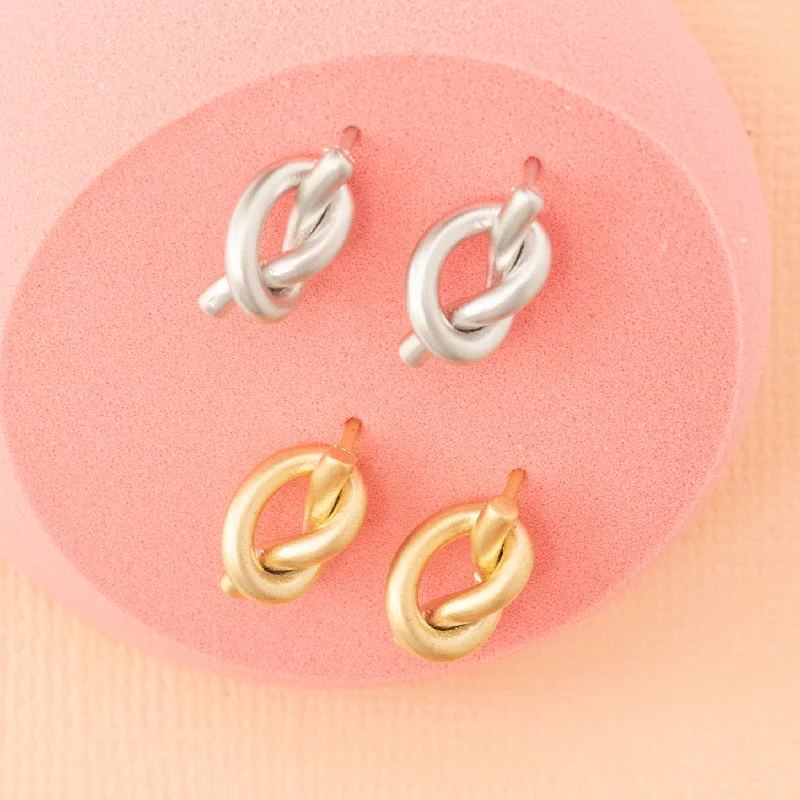 Light bead earrings-Knot Tiny Post Earring