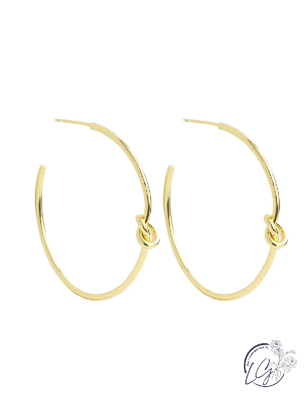 Garnet stone earrings-Delicate Knot Hoop