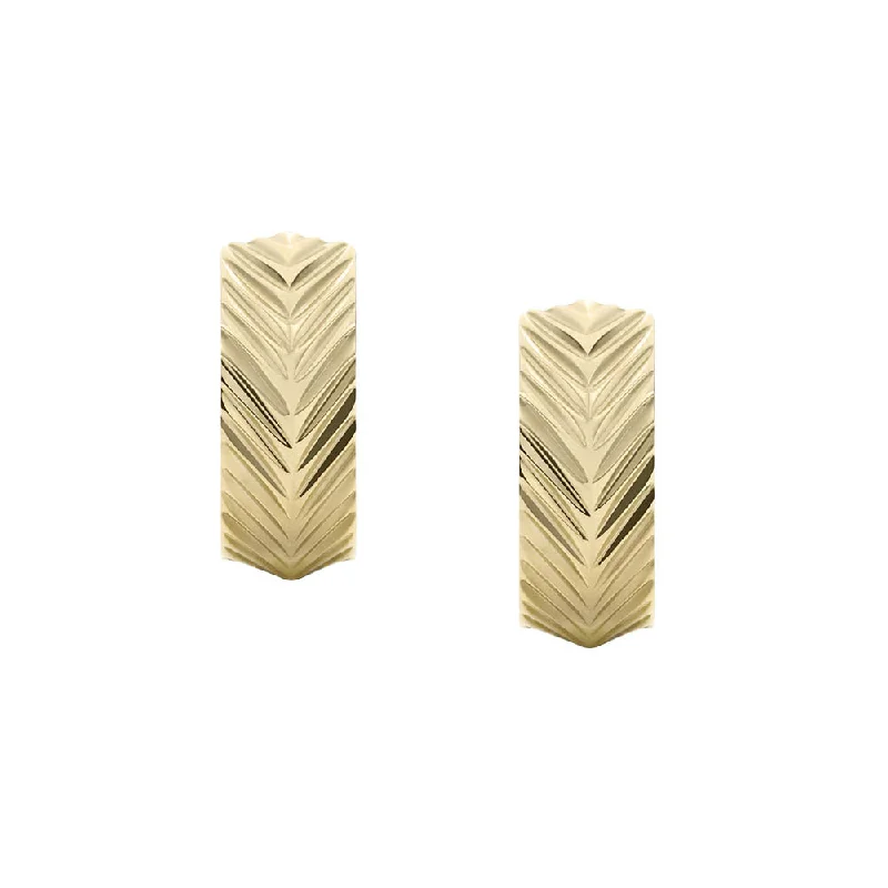 Fine wing rings-Fossil Yellow Gold Plated Stainless Steel Harlow Linear Texture Hoop Earring