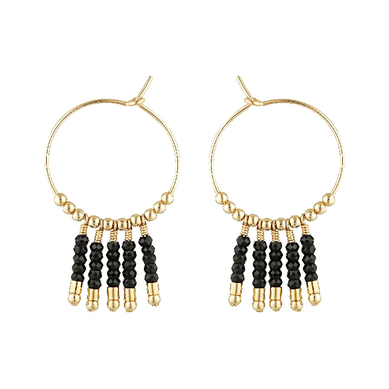 Octagon dangle earrings-Cleo Hoops ~ Black Spinel