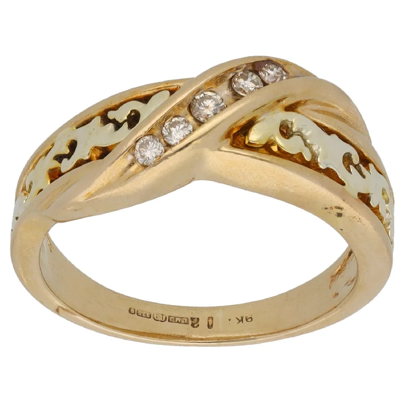 Dove feather rings-9ct Gold 0.10ct Diamond Alternative Ring Size N