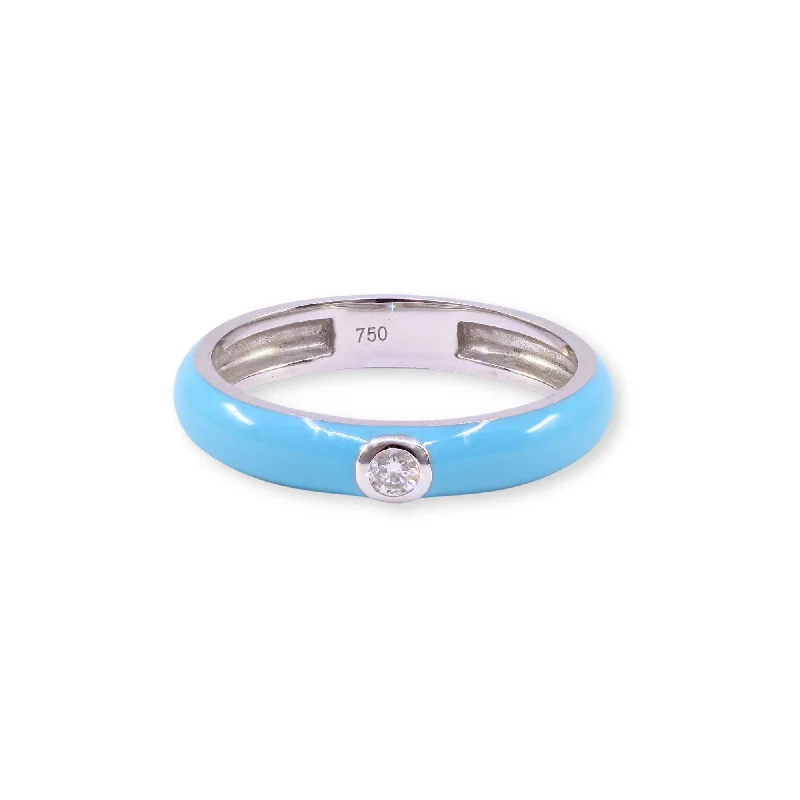 Neat eternity rings-18K WHITE GOLD TURQUOISE ENAMEL STACKING RING WITH DIAMOND ACCENT