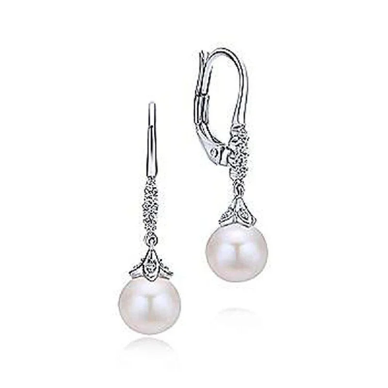 Trekker weave earrings-Pearl and Diamond Dangle Earrings