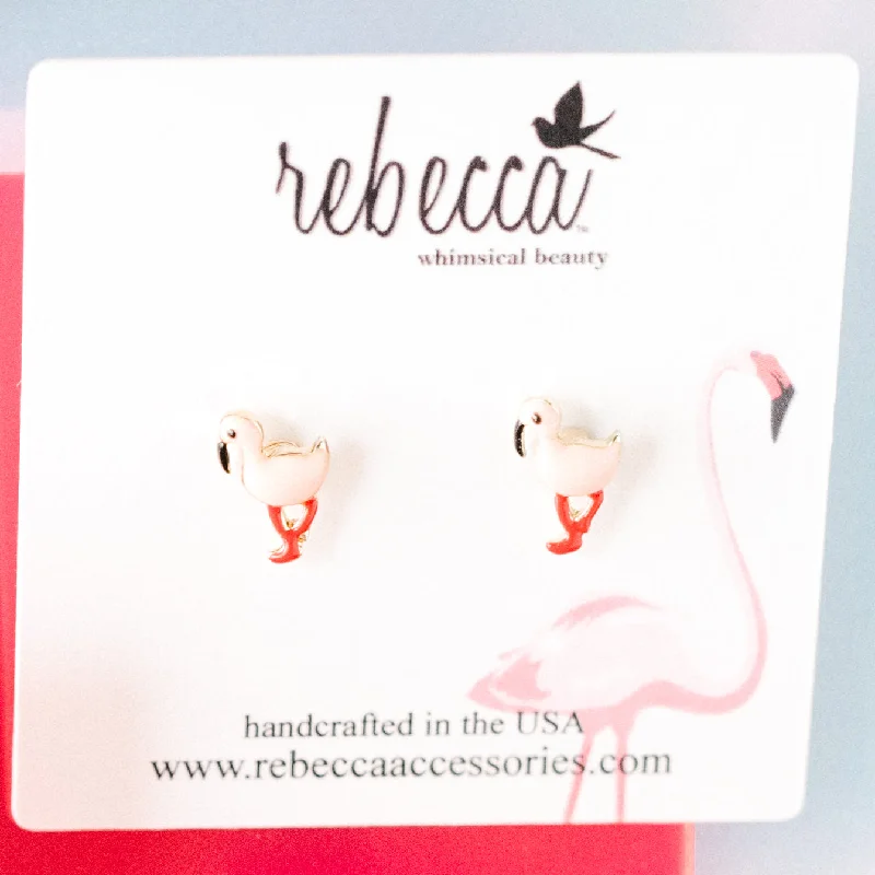 Orbit themed earrings-Flamingo Enamel Post Children's Earring