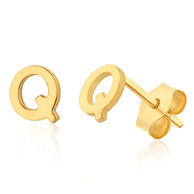 Whimsical rings-9ct Yellow Gold Mini Initial "Q" Stud Earring