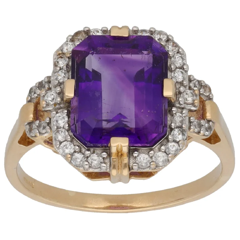 Gothic style rings-9ct Gold Amethyst & Cubic Zirconia Dress/Cocktail Ring Size N