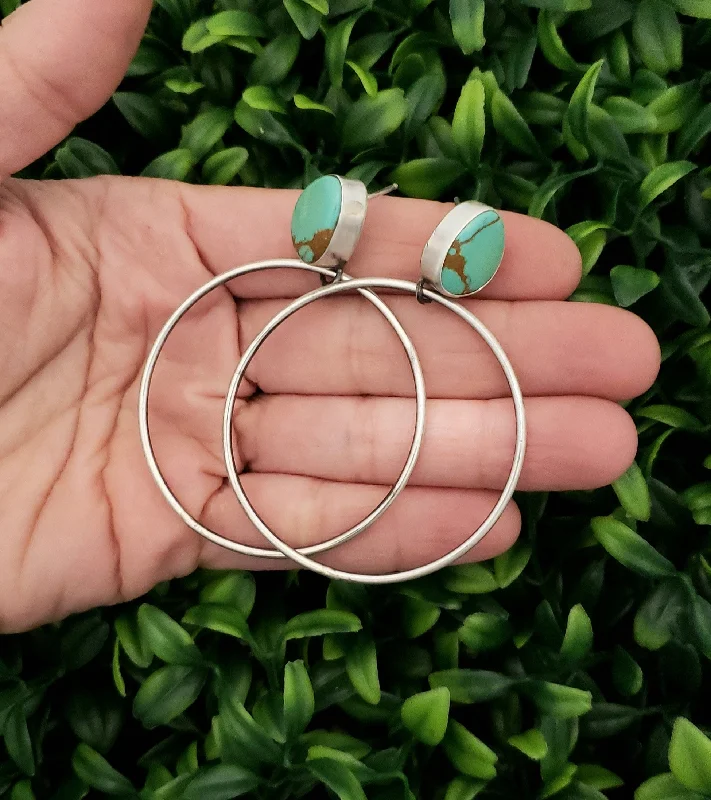 Woven fiber earrings-Stamped Sterling Silver Turquoise Hoop Earrings