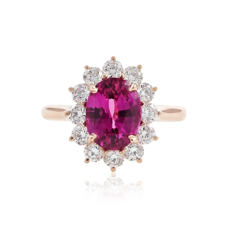 Stone stack rings-18K ROSE GOLD FUCHSIA SAPPHIRE DIAMOND HALO RING