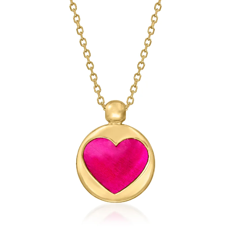 Vision eye necklaces-Ross-Simons Italian Red and Pink Enamel Heart Pendant Necklace in 14kt Yellow Gold