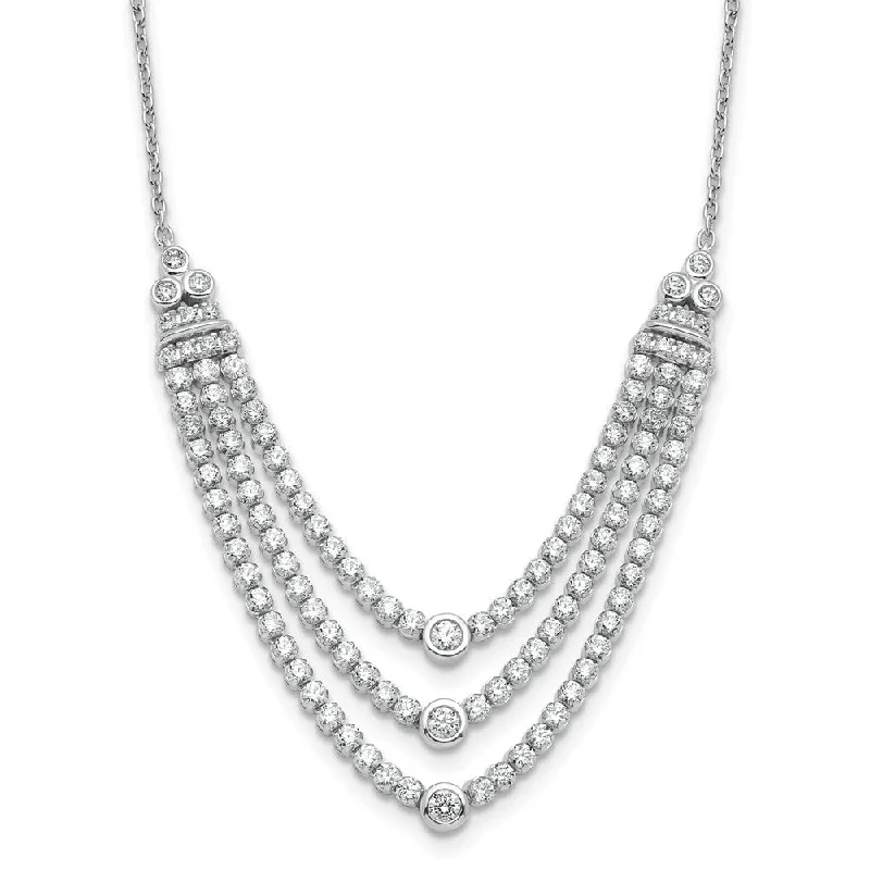 Solid bib necklaces-14K White Gold 2 3/4 Ct Lab Grown Diamond Triple Layer Necklace 18" Clarity VS, Color G-H