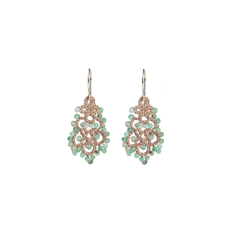 Fine pearl earrings-Lace Earrings: Talia in Emerald