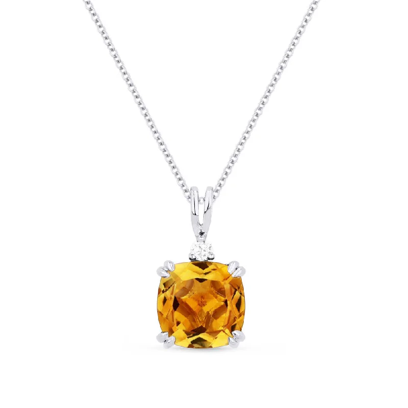 Subtle filigree necklaces-2.05Ct Citrine 16"pendant Necklace In 14K White Gold