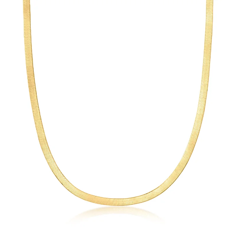 Eight-strand necklaces-Ross-Simons Italian 4mm 18kt Gold Over Sterling Herringbone Chain Necklace