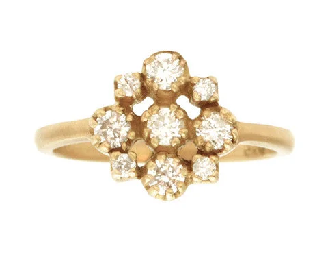 Sharp star rings-Yellow Gold Marie White Diamond Cluster Ring