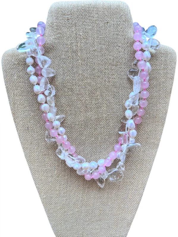 Sharp crystal necklaces-Women's Stone Twist Necklace In Pink