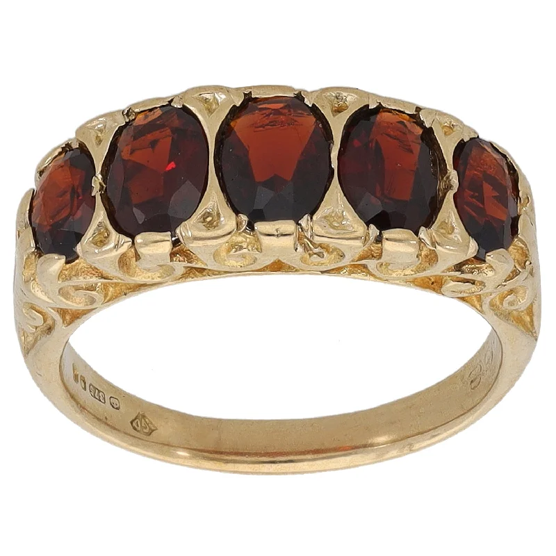 Grass style rings-9ct Gold Garnet Dress/Cocktail Ring Size L