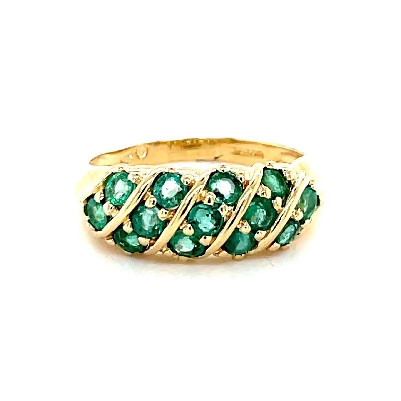 Bold stone rings-ESTATE 14KY Gold 3-Row Emerald Ring