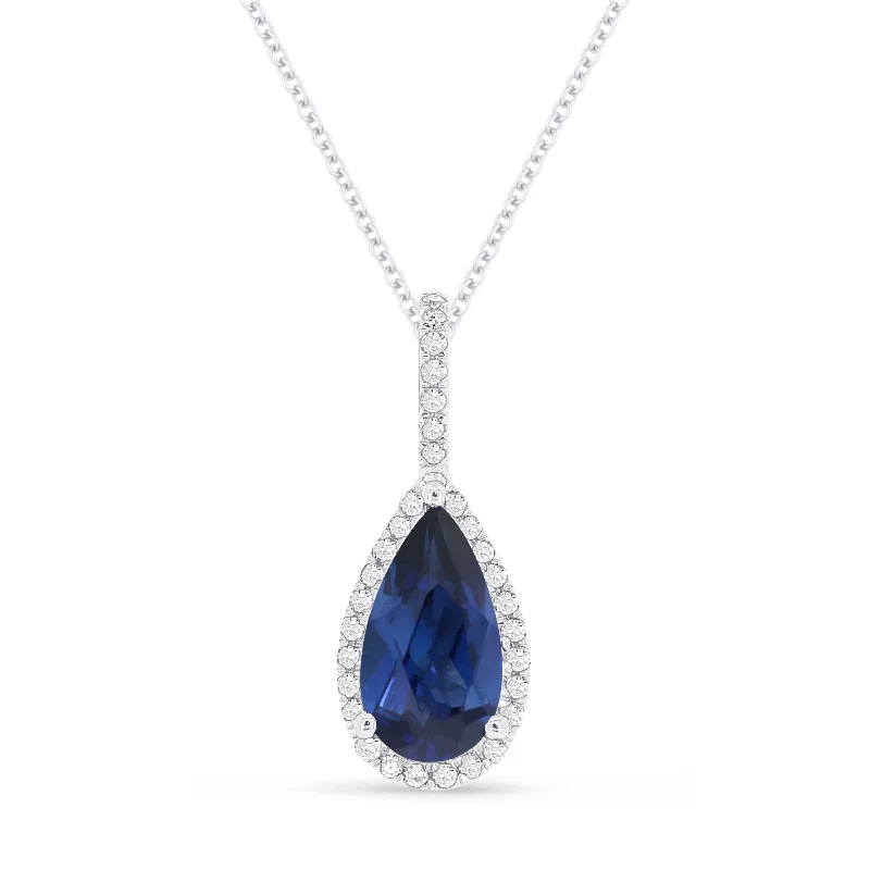 Reef knot necklaces-1.28Ct Created Sapphire 16"pendant Necklace In 14K White Gold