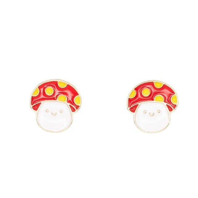 Citrine stud earrings-Happy Smile Toadstool Mushroom Enamel Post Stud Earring Children’s Jewelry