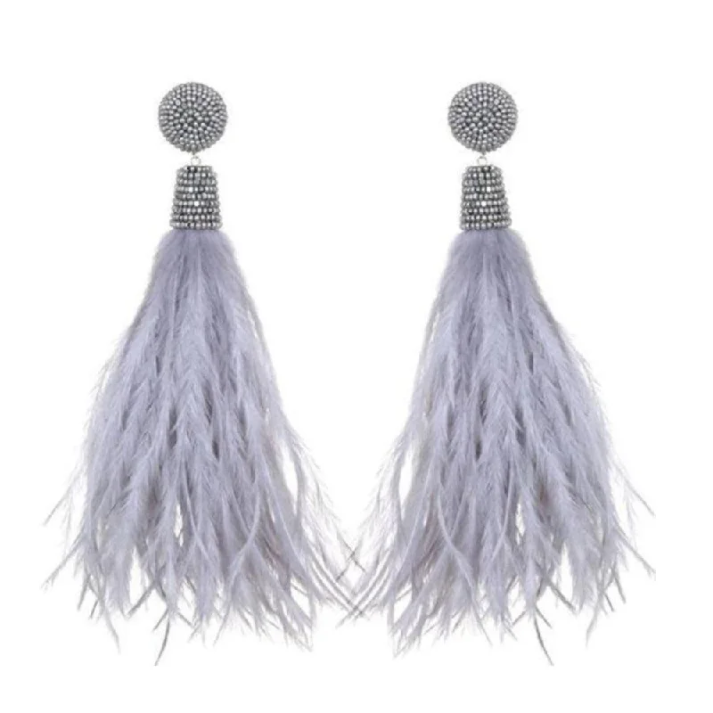 Leafy pattern earrings-Light Gray Feather Earrings