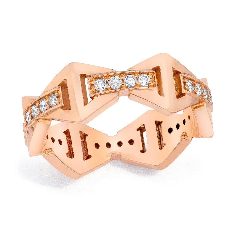 Stretch open rings-Walters Faith 18K Rose Gold Signature Diamond Bar Hexagon Ring