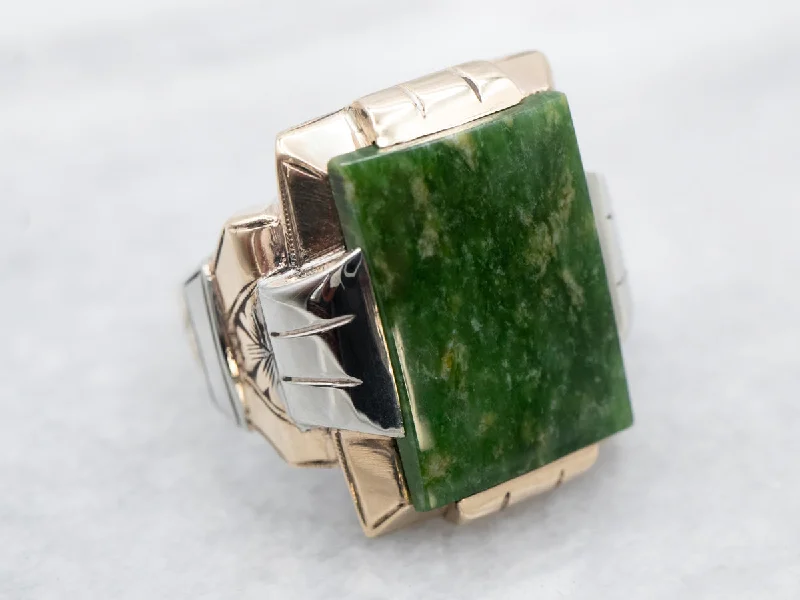 White quartz rings-Retro Era Men's Jade Statement Ring