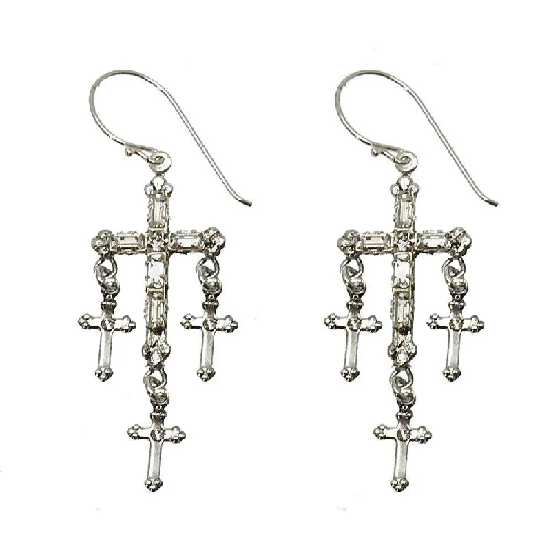 Blended metal earrings-Madonna Multi Cross Earrings