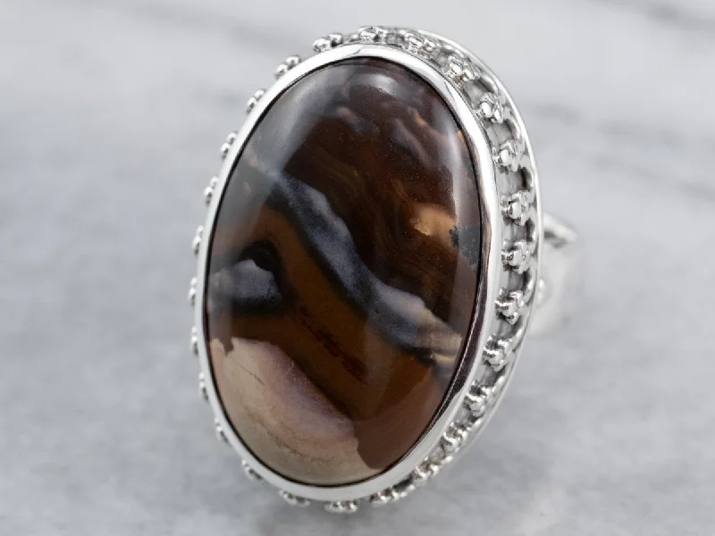 Etched letter rings-Sterling Silver Jasper Statement Ring