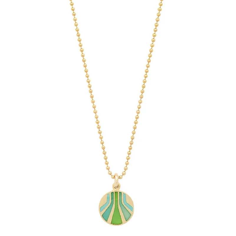 Baroque pearl necklaces-Women's Enameled Small Round "burst" Pendant Necklace In Vermeil/turquoise