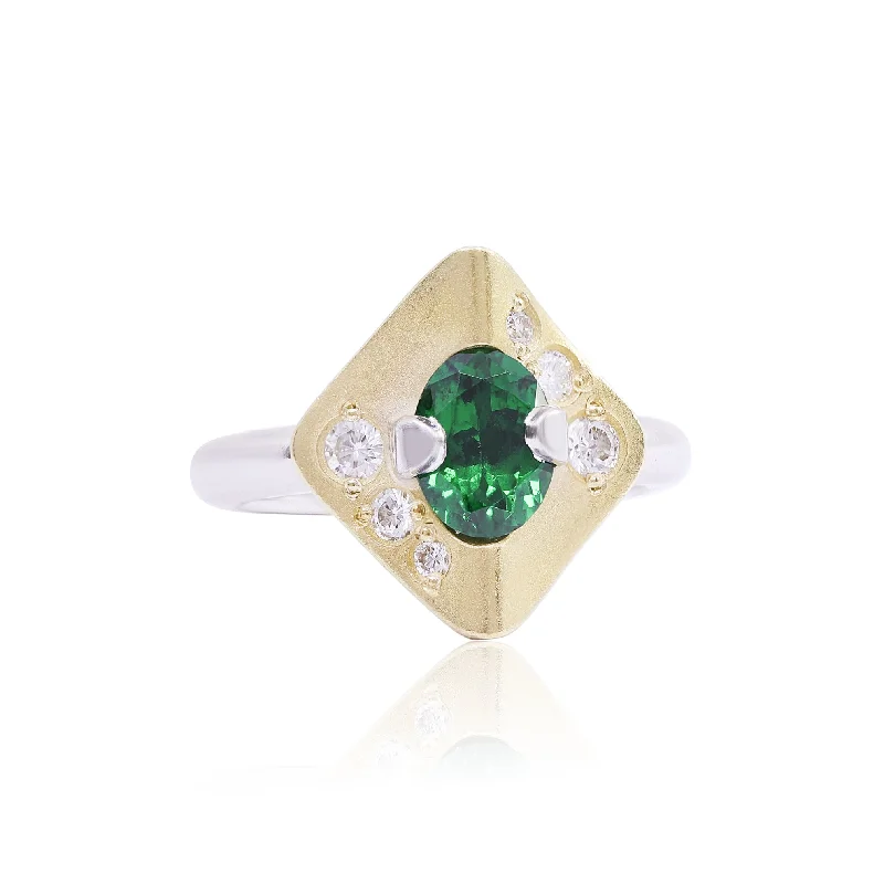 Sodalite inlay rings-ESTATE BRIAN KEENEY TSAVORITE GARNET AND DIAMOND COCKTAIL RING