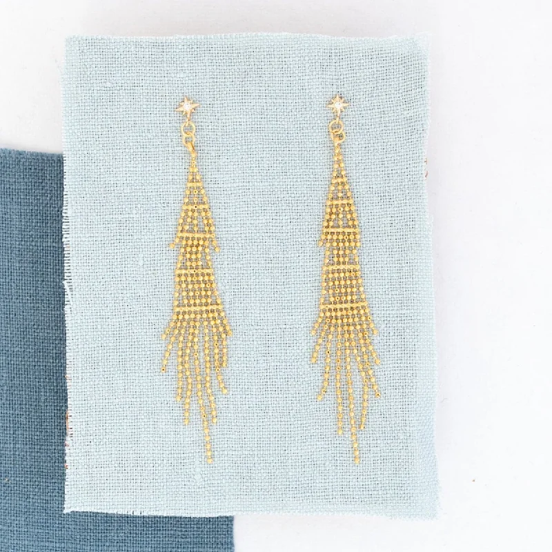 Oak wood earrings-Star Cubic Zirconia Tassel Post Dangle Earring Celestial