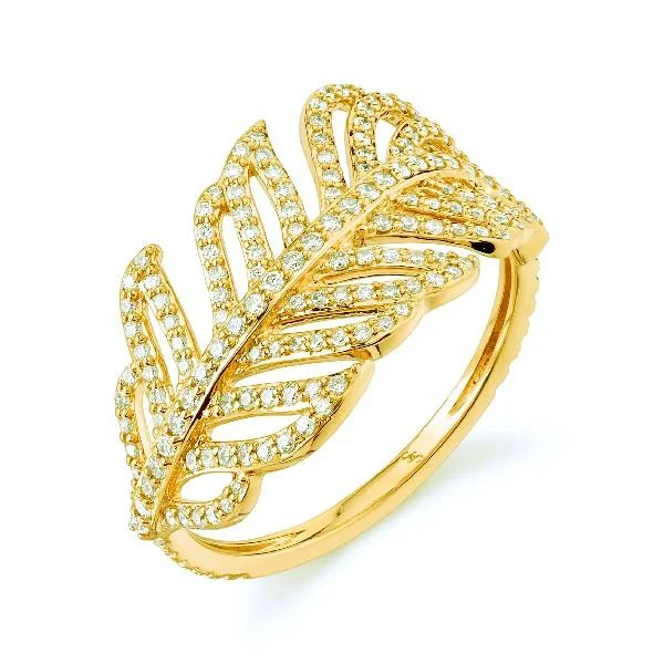 Firm clasp rings-SLOANE STREET 18K YELLOW GOLD DIAMOND FEATHER COCKTAIL RING - 0.66CTW