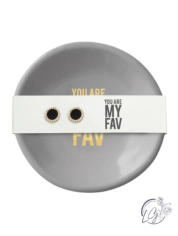 Sleek gloss earrings-Ceramic Ring Dish & Earrings - You are my Fav